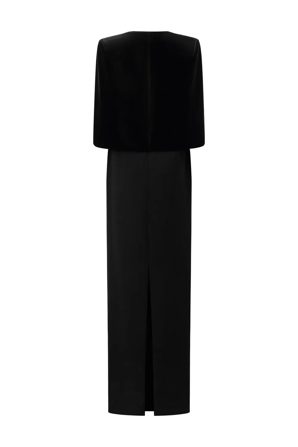 Curved Flap Short Cape With Crystal Embellished Straight Dress Set